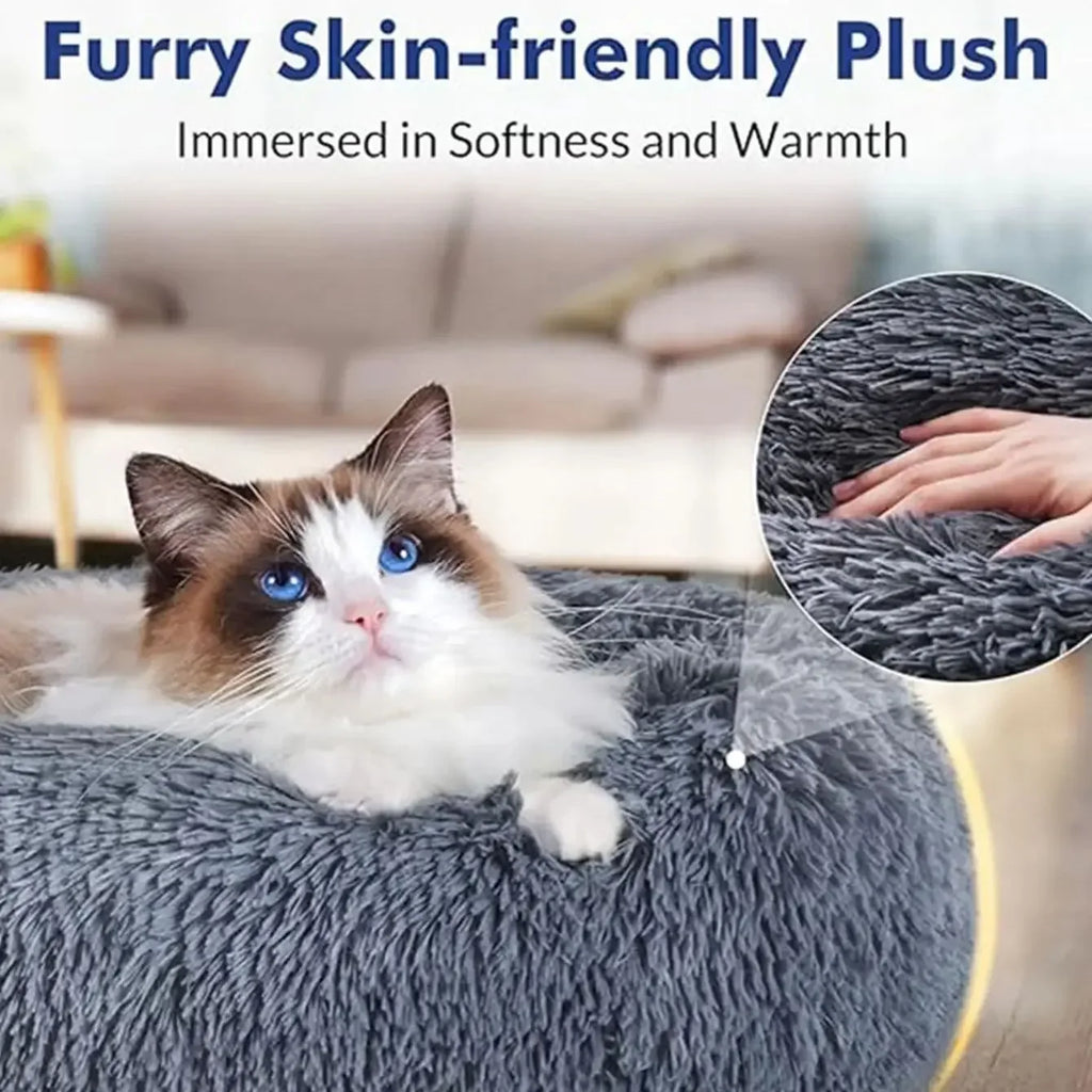 Roam Bark Plush Round Pet Bed | Cozy Calming Dog & Cat Nest