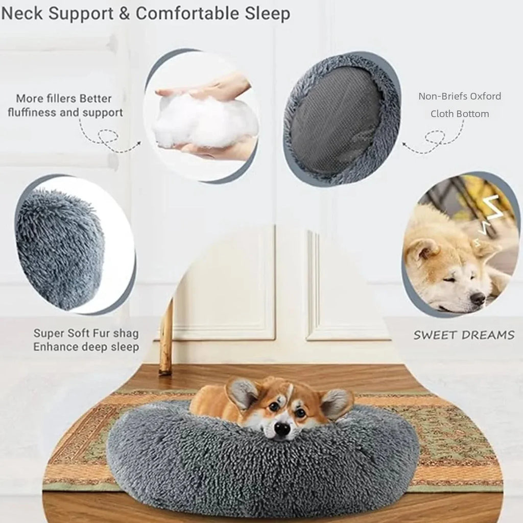 Roam Bark Plush Round Pet Bed | Cozy Calming Dog & Cat Nest