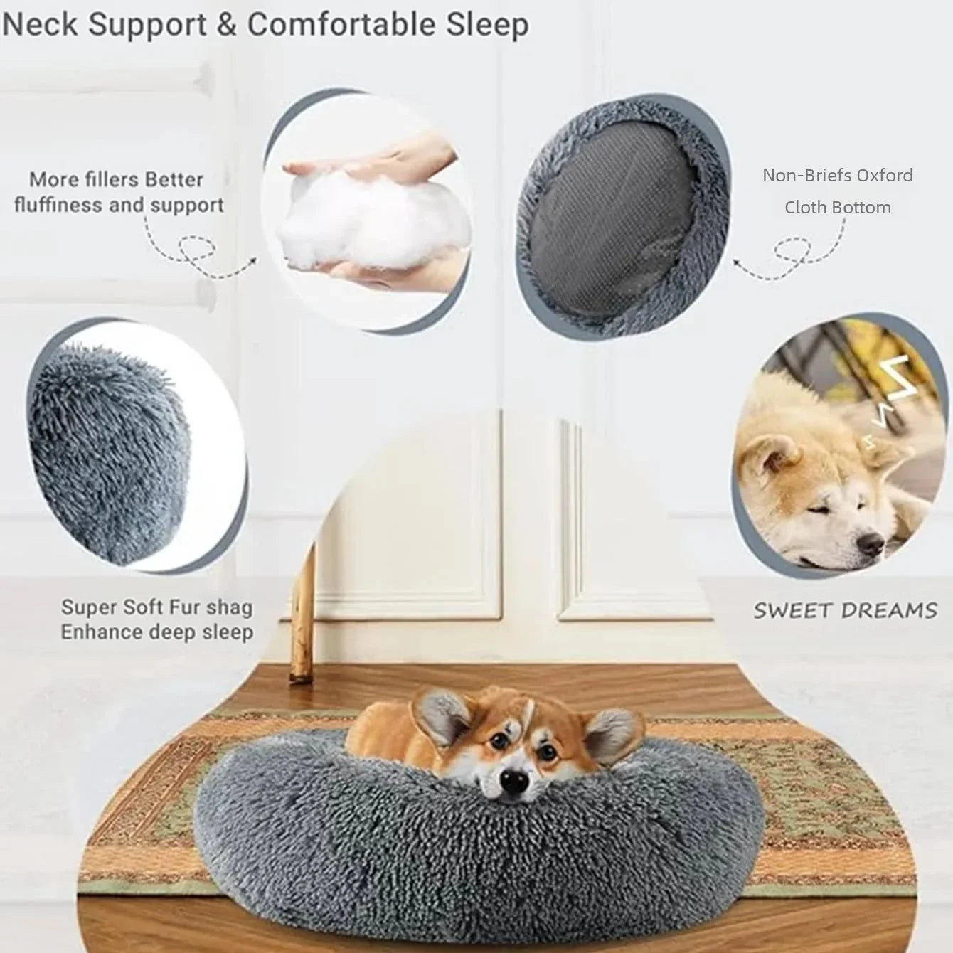 Roam Bark Plush Round Pet Bed | Cozy Calming Dog & Cat Nest