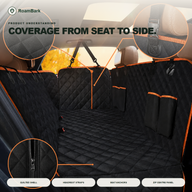 Hammock cover fitted seat to side, showing the quilted shell, headrest straps, seat anchors and centre zip.