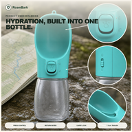 Turquoise bottle on wet rock, with its press control, carry lock and 7.5 cm drinking trough shown close up.