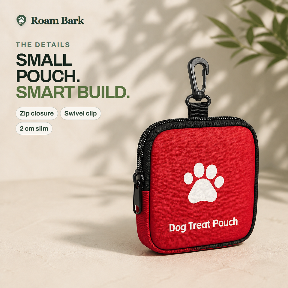 Red Trail Treat Pouch with its wraparound zip, swivel clip and slim two-centimetre depth.